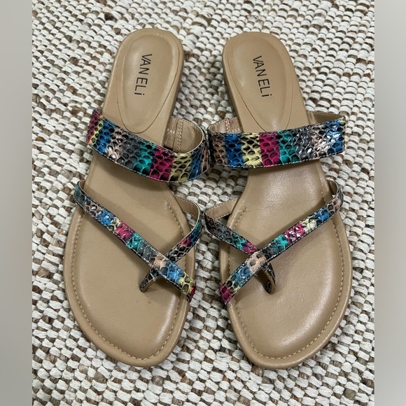 Vaneli Yadin Multicolored Rainbow Reptile Strappy Sandals Slides Size 9 Narrow - Picture 1 of 6